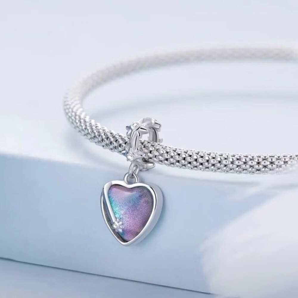 S925 Sterling Silver Heart Blue Heart with Stars Charm NWT